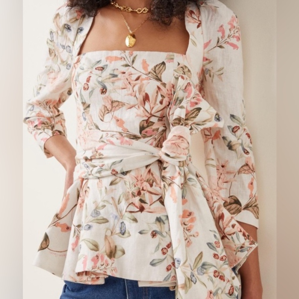 Cara Cara Lauren Floral Printed Linen Top Size 2